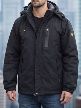 GEMYSE Black Hooded Fleece Lined Winter Jacket NWT Mens M